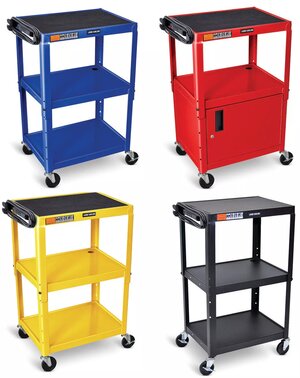 Luxor Adjustable Height Steel A/V Cart-Three Shelves